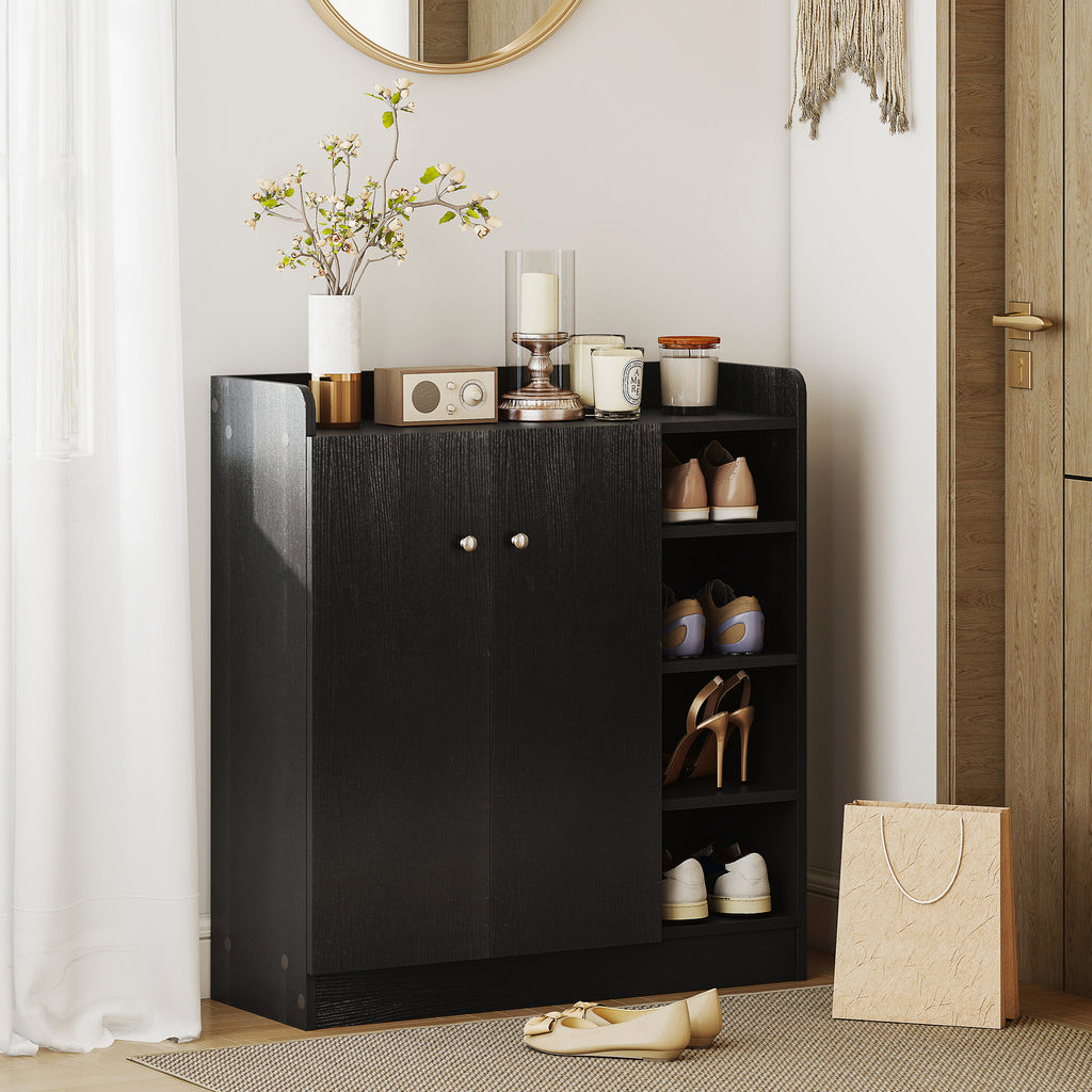 Meuble de rangement à chaussures pour entrée 12 paires - armoire à chaussures avec 4 compartiments ouverts- noir-1