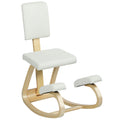 Siège assis genoux, tabouret ergonomique en bois à bascule avec dossier, chaise à genoux pour bureau à domicile, crème-0