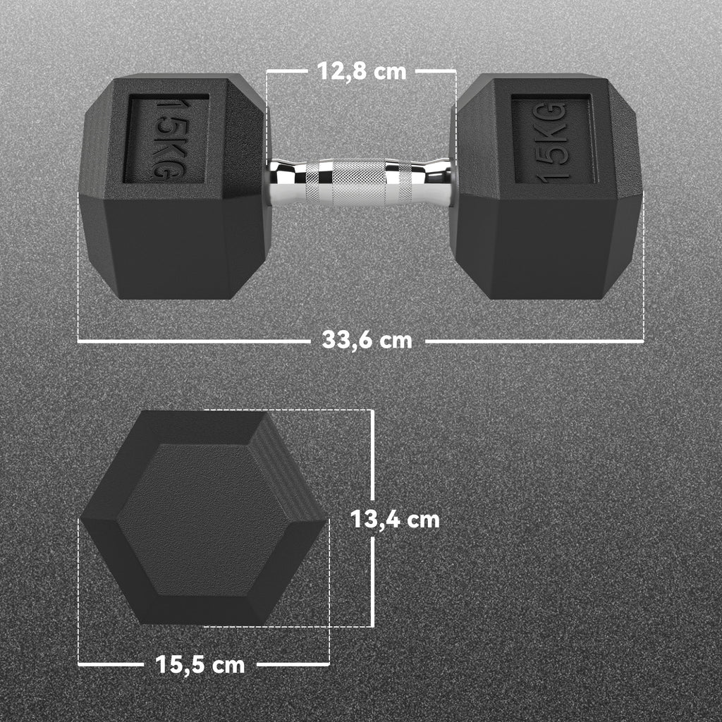 Haltère courte poids 15 Kg - 1 pièce, Haltère hexagonale entraînement musculaire & haltérophilie - métal caoutchouc noir-2