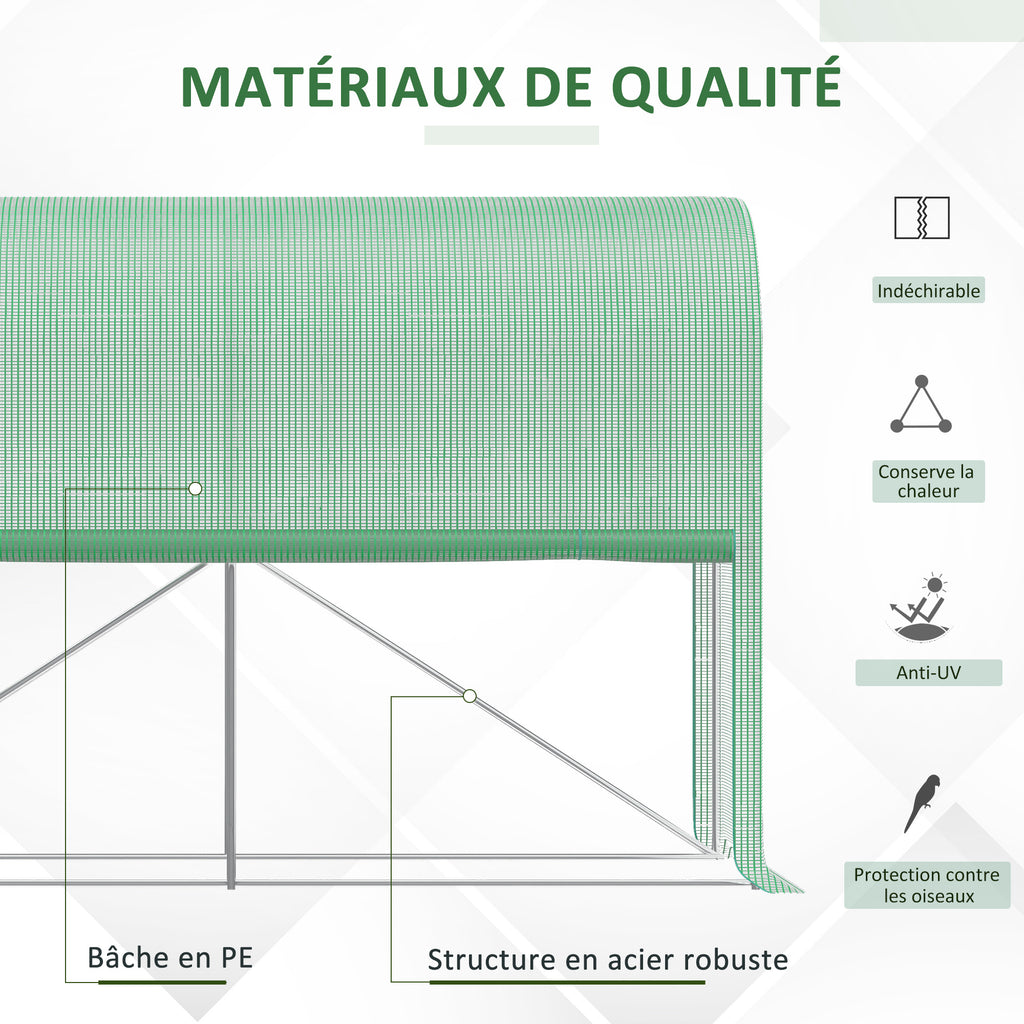 Serre de jardin PE, serre de balcon, bâche renforcée 140 g/m², châssis en acier, porte zippée enroulable, pour légumes plantes fleurs, intérieur et extérieur, 300 x 100 x 200 cm, vert-3