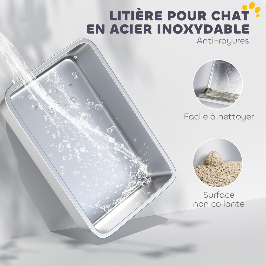 Bac à litière fermé XL en acier inoxydable, maison de toilette pour grand chat, 60,2 x 40,2 x 43,3 cm, gris clair-3