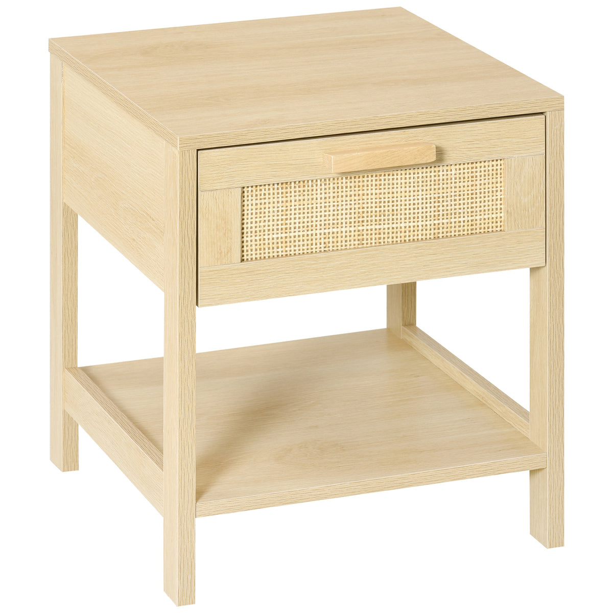 Table de chevet table de nuit avec tiroir et étagère, cannage en rotin, 40L x 40l x 48H cm aspect bois naturel-0