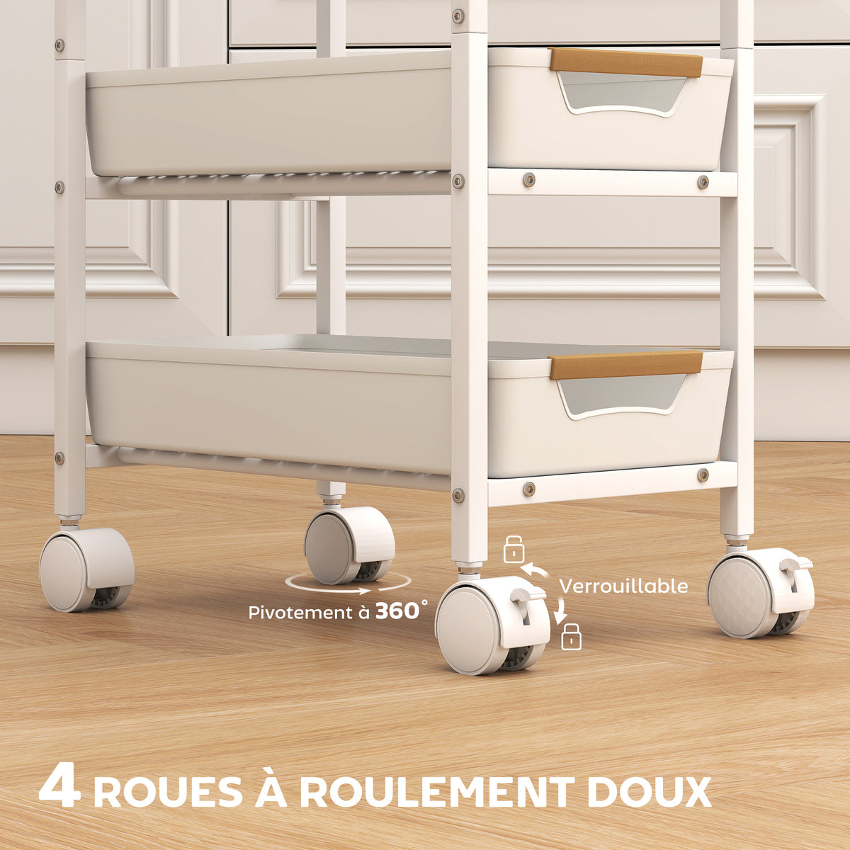 Desserte cuisine, chariot de rangement à roulettes 5 niveaux avec 4 tiroirs coulissants, étagère de rangement, blanc-4
