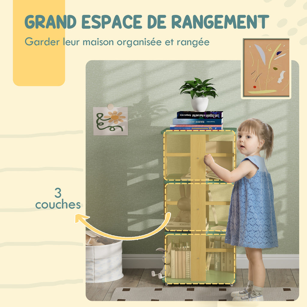 Bibliothèque enfant avec roulettes, rangement livre enfant 3 niveaux pour salle de jeux, chambre d'enfant, vert-3