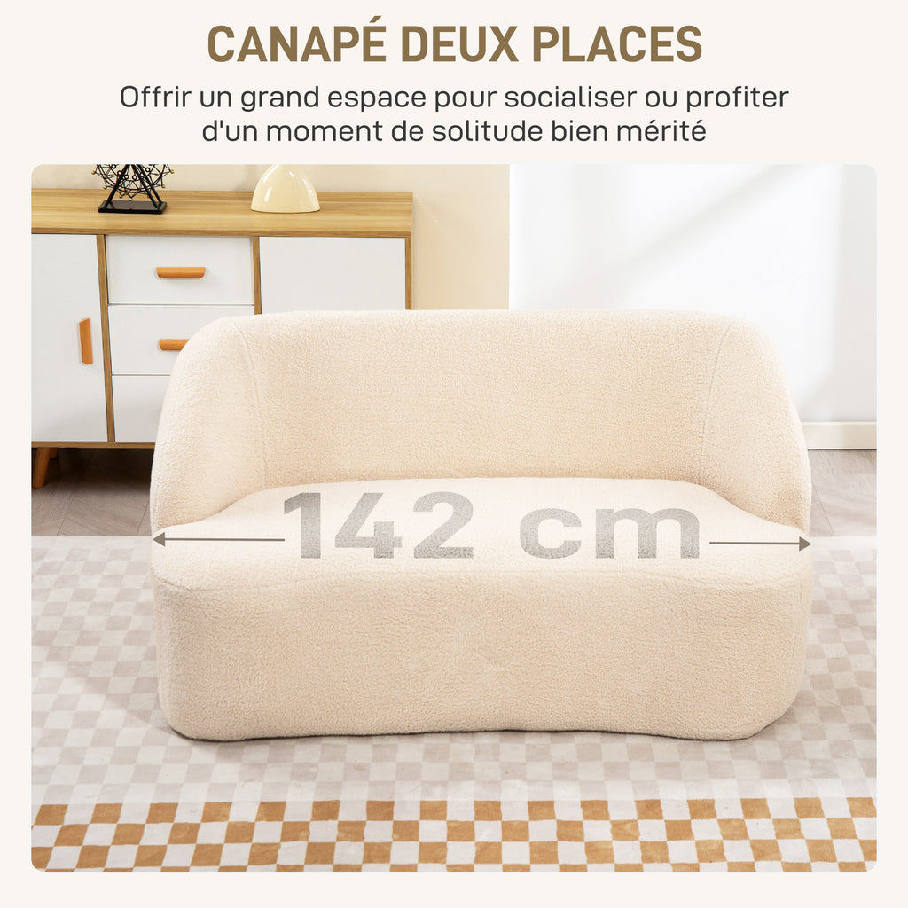 Canapé 2 places canapé en tissu bouclette 142 cm avec dossier et assise incurvés, aucun assemblage requis, beige-3