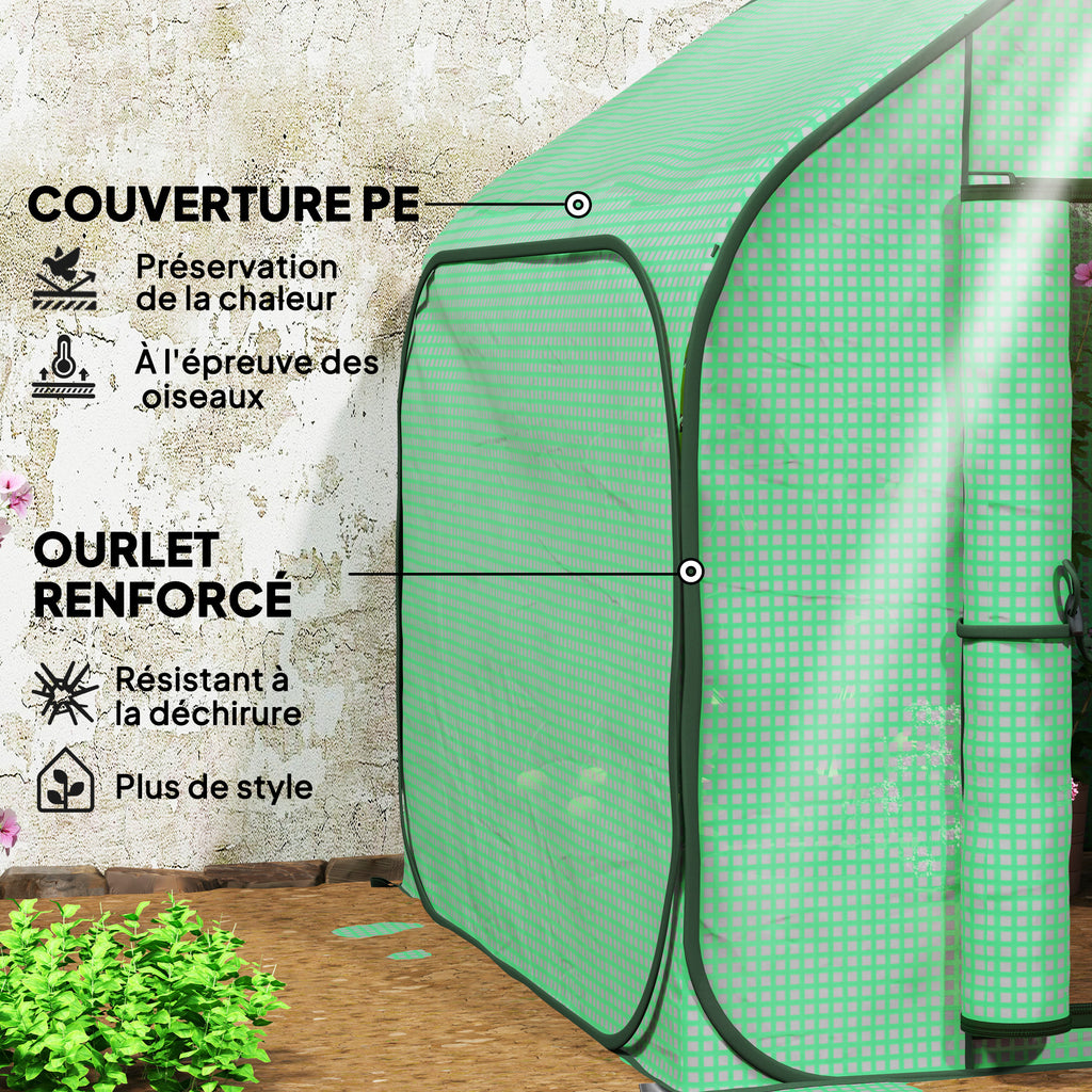 Mini serre pop-up petite serre légumes plante fleurs avec porte à fermeture éclair en PE 150 x 148 x 148 cm vert-4