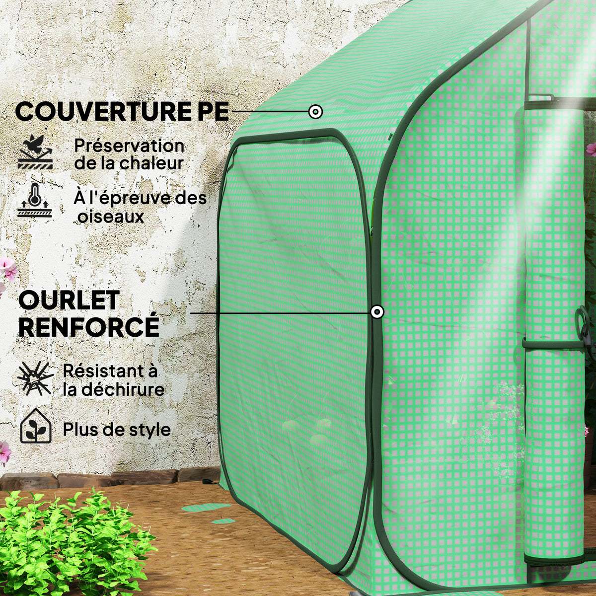 Mini serre pop-up petite serre légumes plante fleurs avec porte à fermeture éclair en PE 150 x 148 x 148 cm vert-4