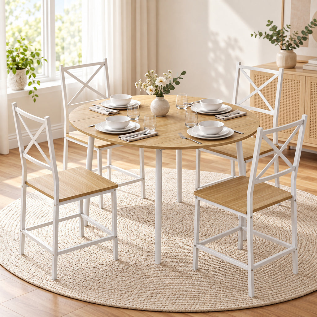 Ensemble Table Salle à Manger avec 4 Chaises pour 4 Personnes, Table de Cuisine Pliante 105 cm Chaises Empilables, Chêne-7