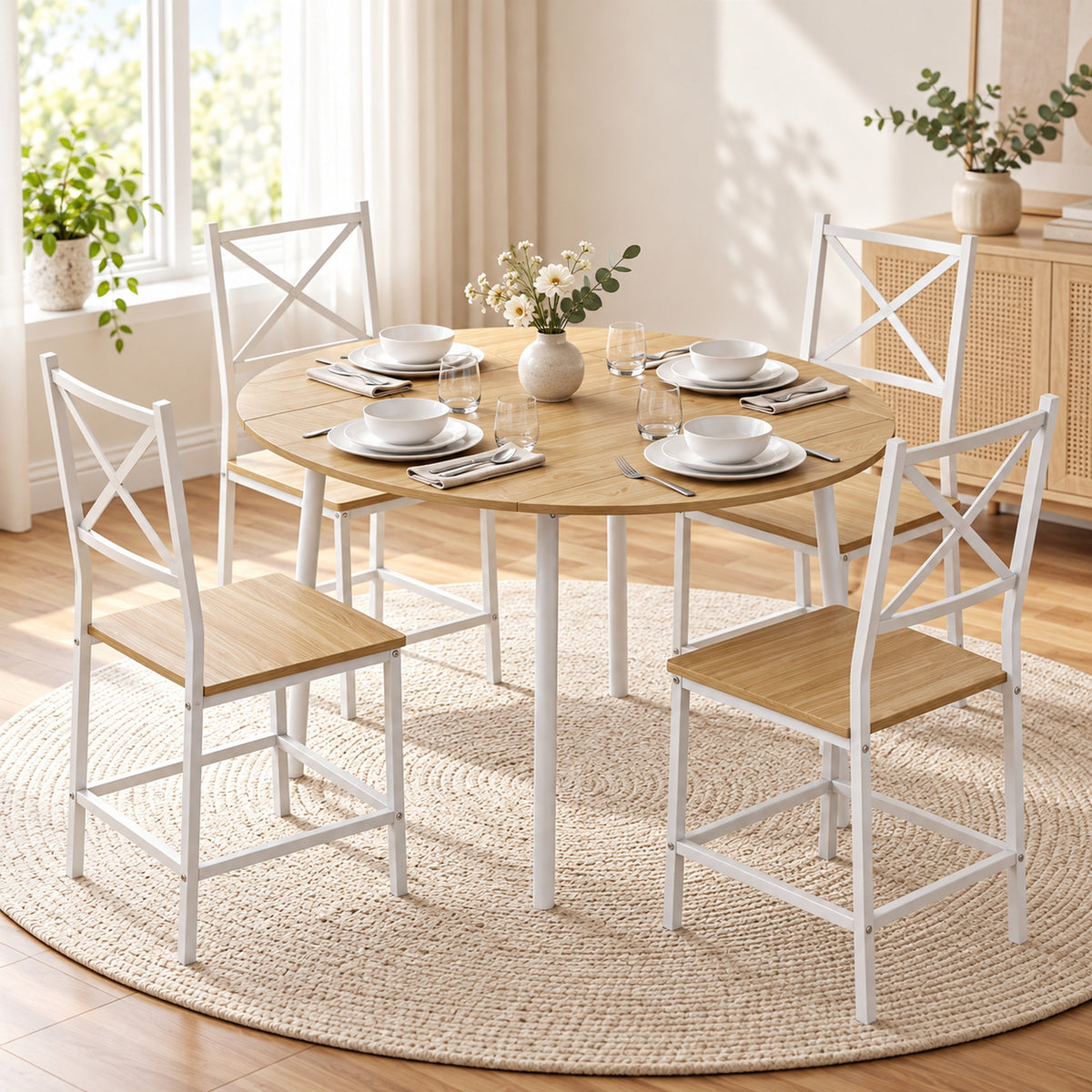 Ensemble Table Salle à Manger avec 4 Chaises pour 4 Personnes, Table de Cuisine Pliante 105 cm Chaises Empilables, Chêne-7
