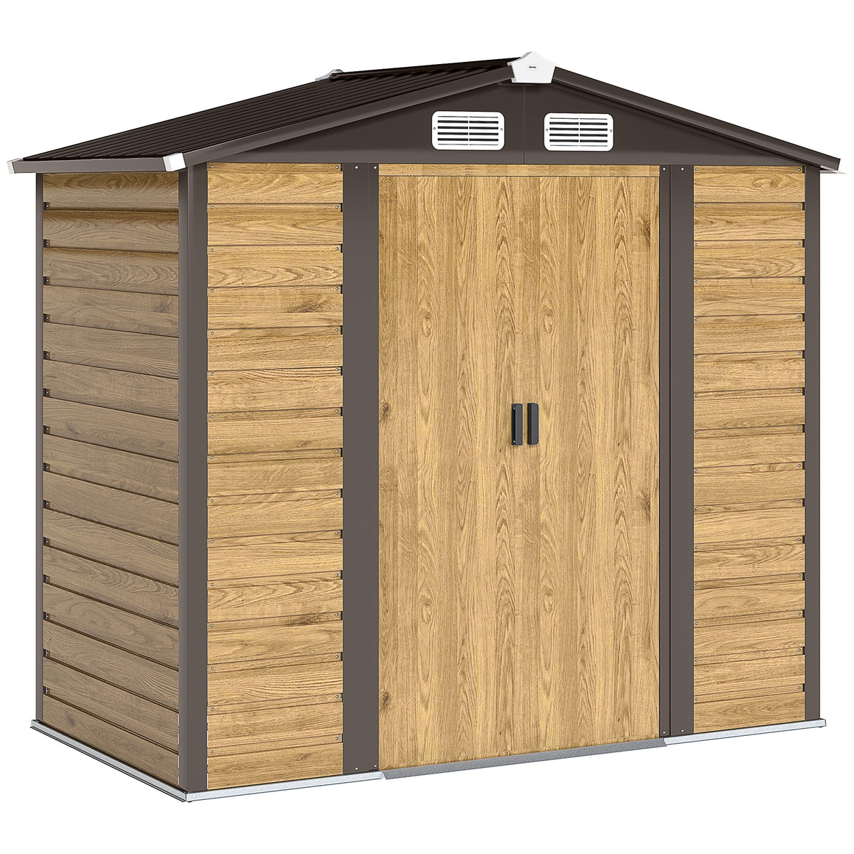 Abri de jardin 2,36 m², cabane de jardin exterieur en acier galvanisé facile à monter, 213x120x194cm chêne-0