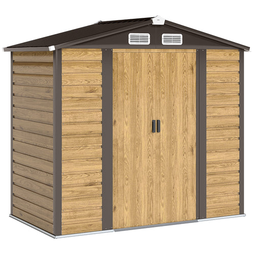 Abri de jardin 2,36 m², cabane de jardin exterieur en acier galvanisé facile à monter, 213x120x194cm chêne-0
