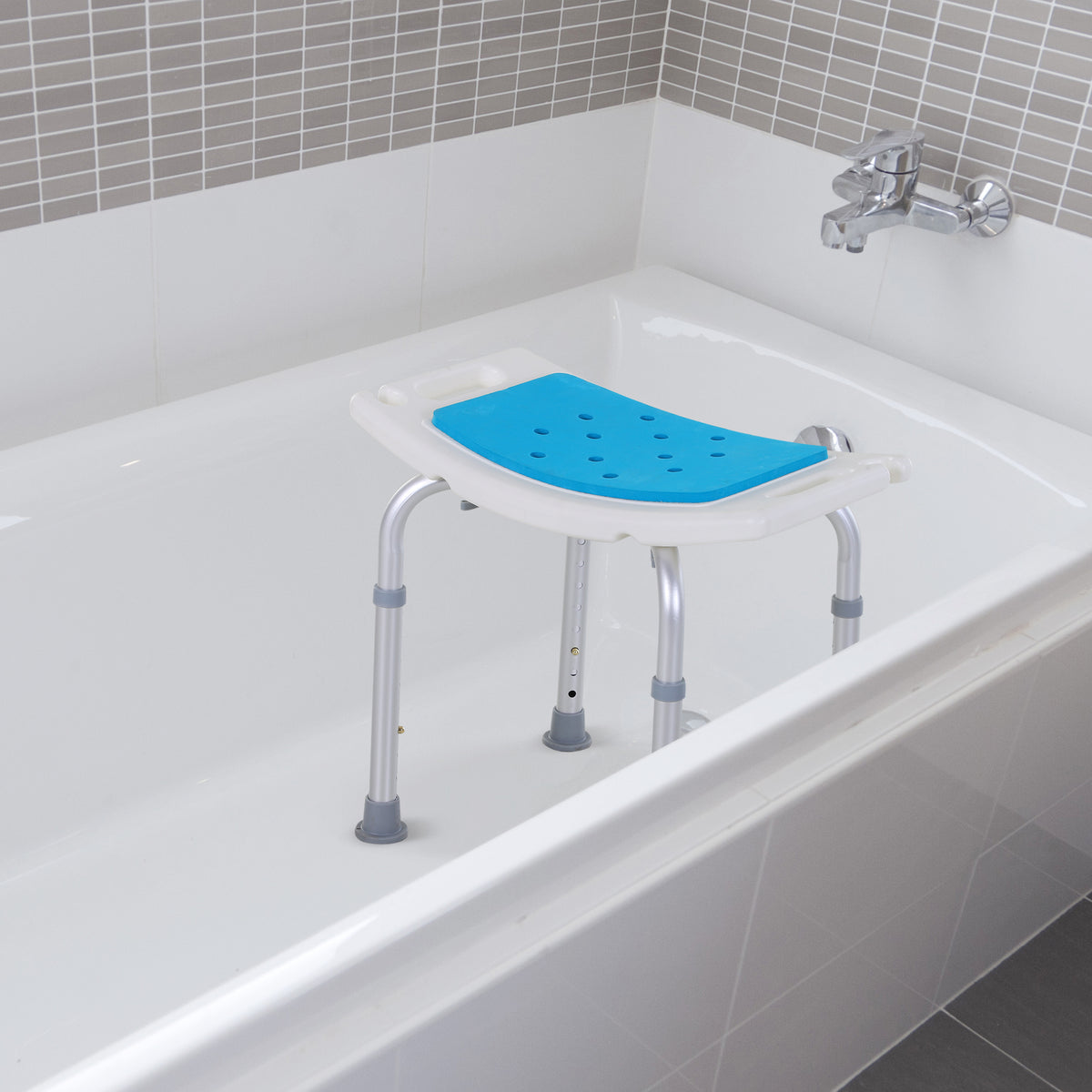 Siège de Douche réglable en Hauteur Tabouret de Douche Ergonomique Pieds antidérapants Charge Max. 135 Kg alu HDPE Blanc Bleu-1