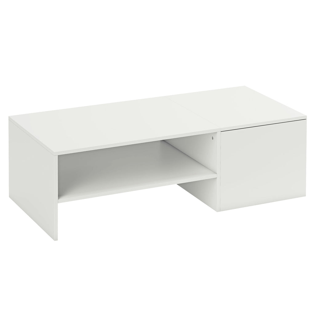 Table basse rectangulaire, table d'appoint plateau coulissant, rangement caché, étagère ouverte, 110 x 52 x 36 cm, blanc-0