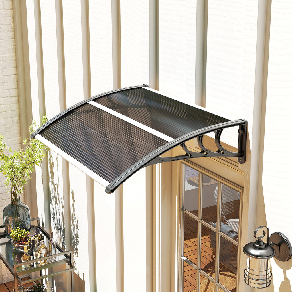 Auvent de porte d'entrée, toit marquise de porte exterieur en polycarbonate et aluminium résistante 100 x 75 cm noir-9