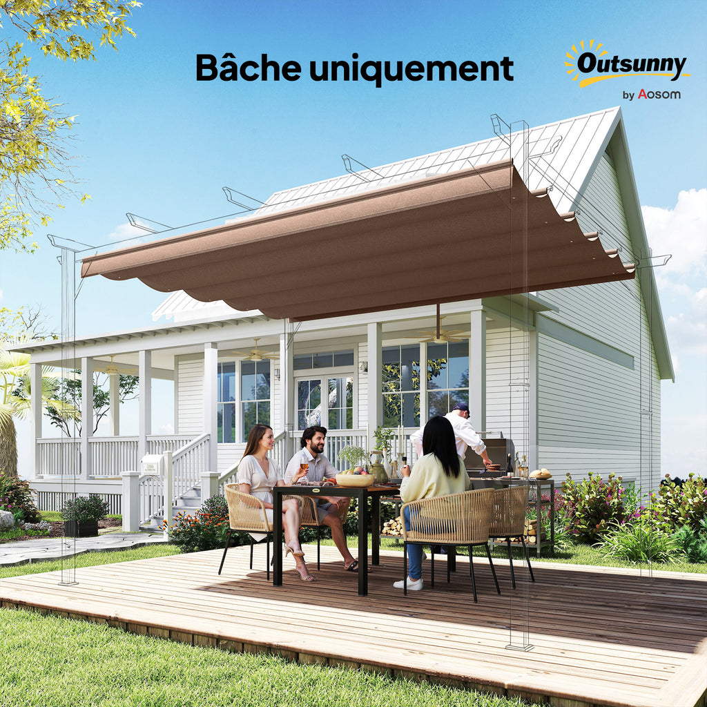 Toile de toit pour pergola tonnelle rétractable de 4 x 3 m - toile uniquement 350 x 260 cm café-7