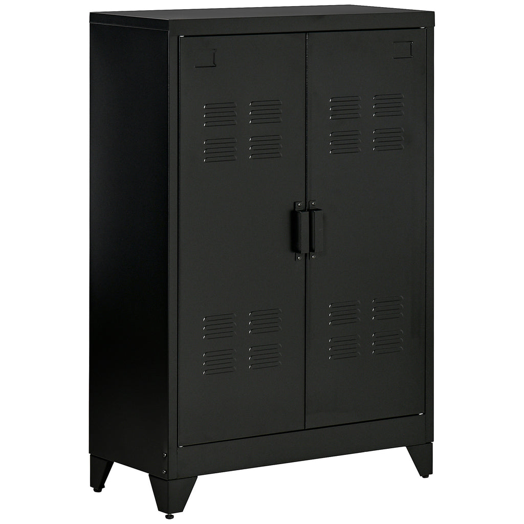Armoire de Rangement métal Garde-robe Caisson de dossier Armoire Bureau sur pied Style Industriel - 2 étagères - Noir-0
