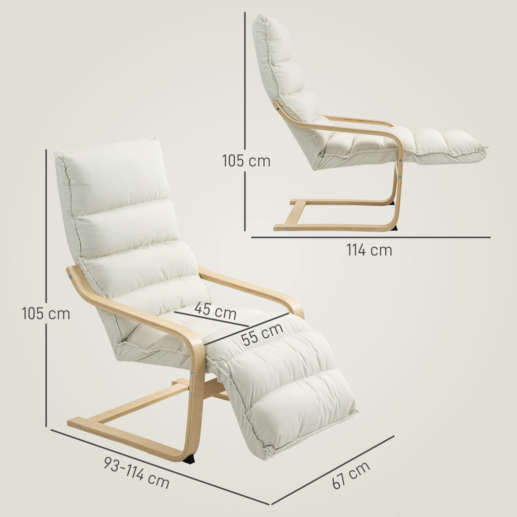 Fauteuil salon, fauteuil d'appoint rembourré en velours, repose-pieds réglable et structure en acier, 67x93x105cm, crème-2
