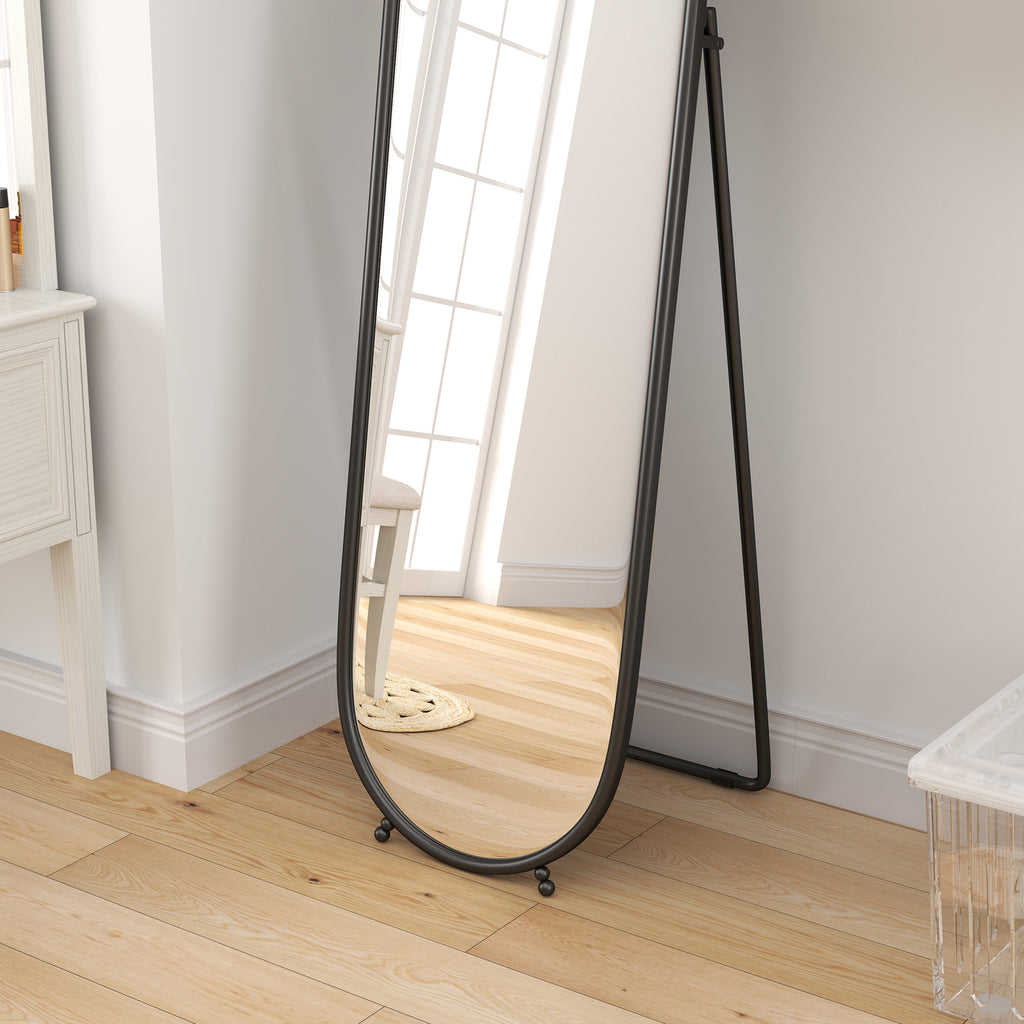 Grand miroir sur pied, miroir ovale, cadre en métal noir, avec support pour entrée, chambre, dressing, 40 x 160 cm-8