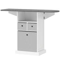 Meuble à Repasser, Table à Repasser sur Roulettes, Plateau Rabattable, Compartiment Ouvert et 3 Tiroirs en Tissu, Blanc-0