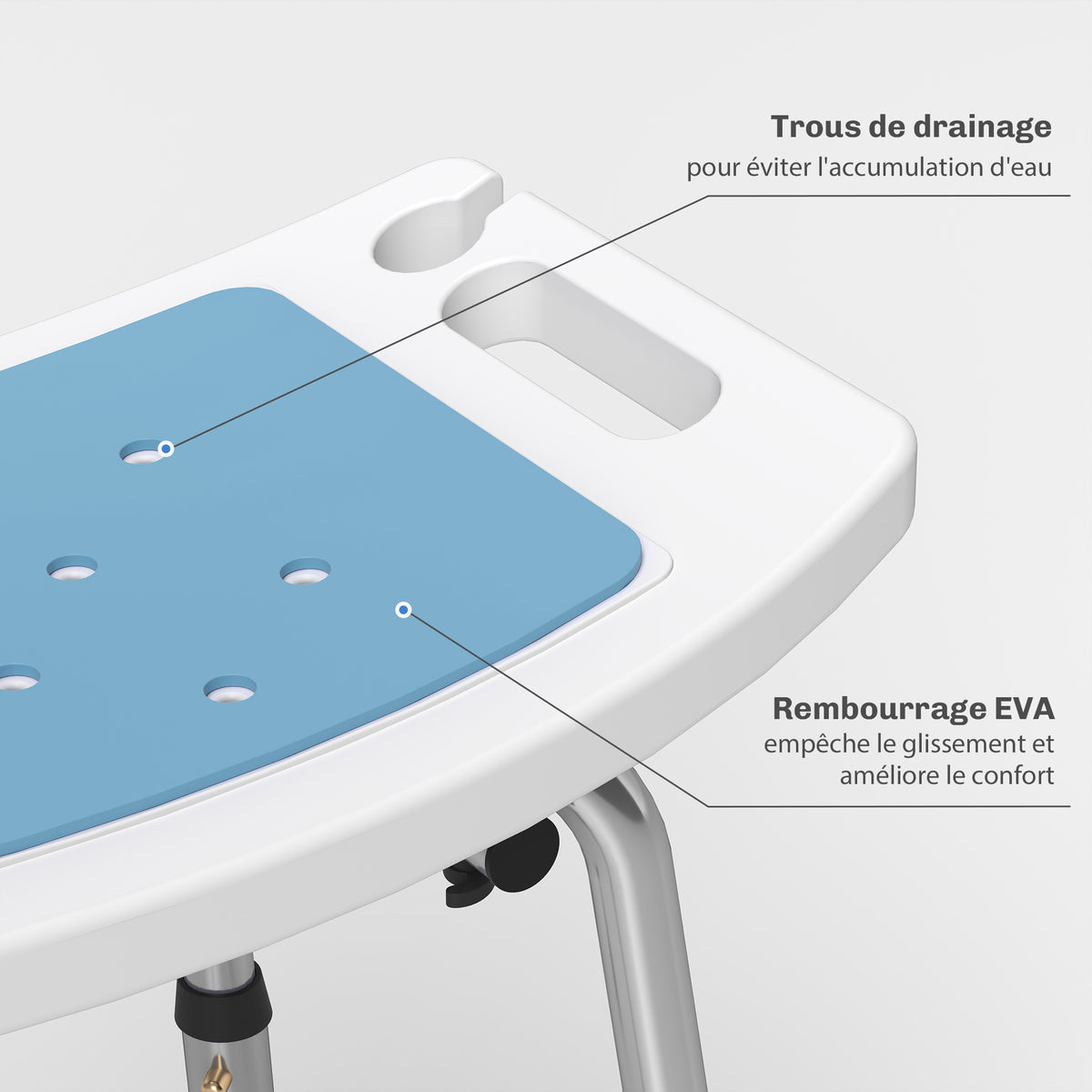 Tabouret de douche pour personnes âgées et handicapées hauteur réglable patins antidérapants support de pomme de douche-3