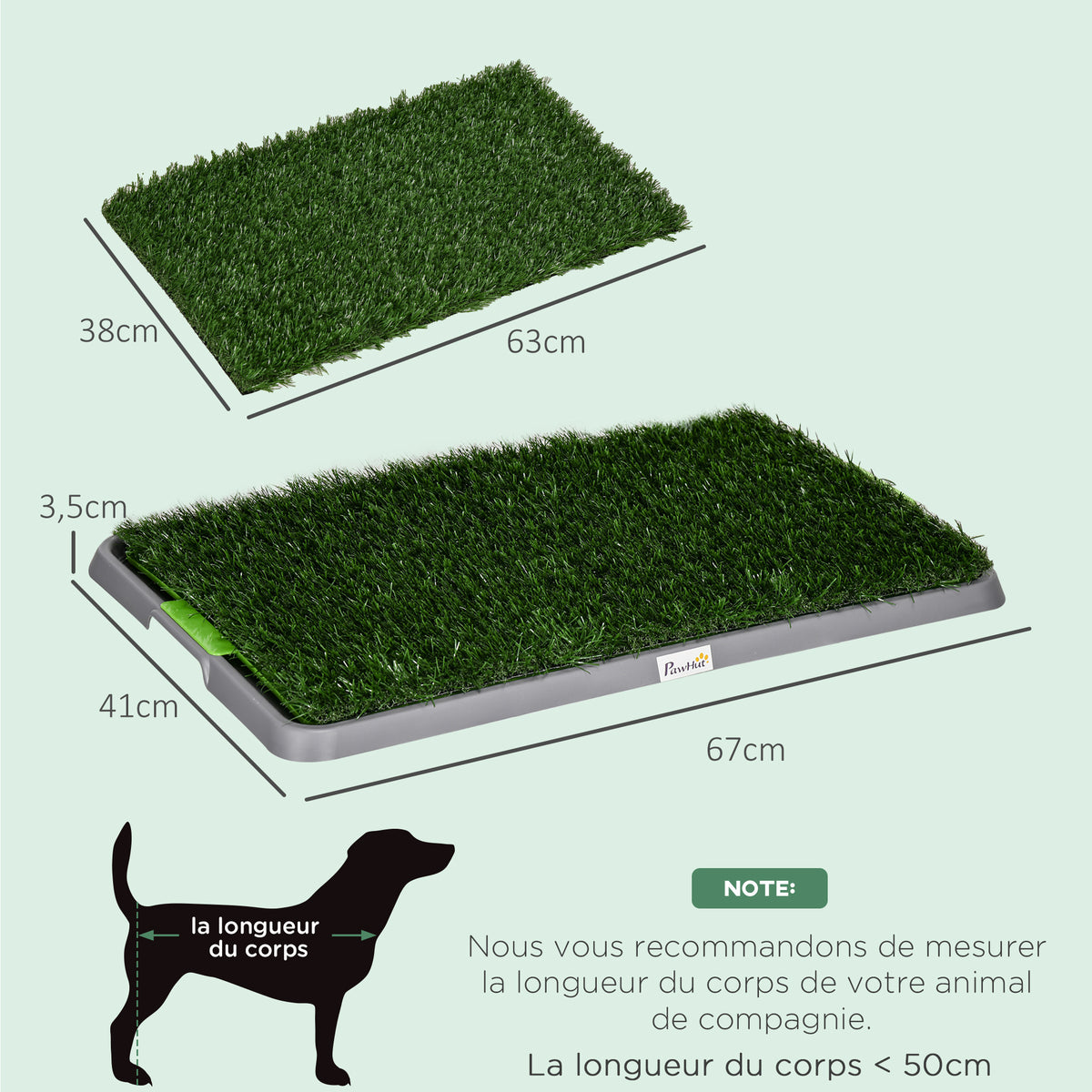 Toilette pour chien litière avec tapis en gazon artificiel bac pour l'apprentissage de la propreté,  67 x 41 cm-2