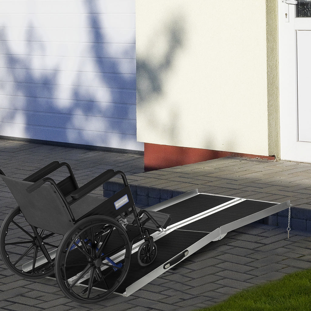 Rampe de fauteuil roulant pliable, rampe de chargement sablage 183x73,5 cm en alliage d'aluminium, antidérapante, bordures de sécurité, charge max. 270 kg, noir-1
