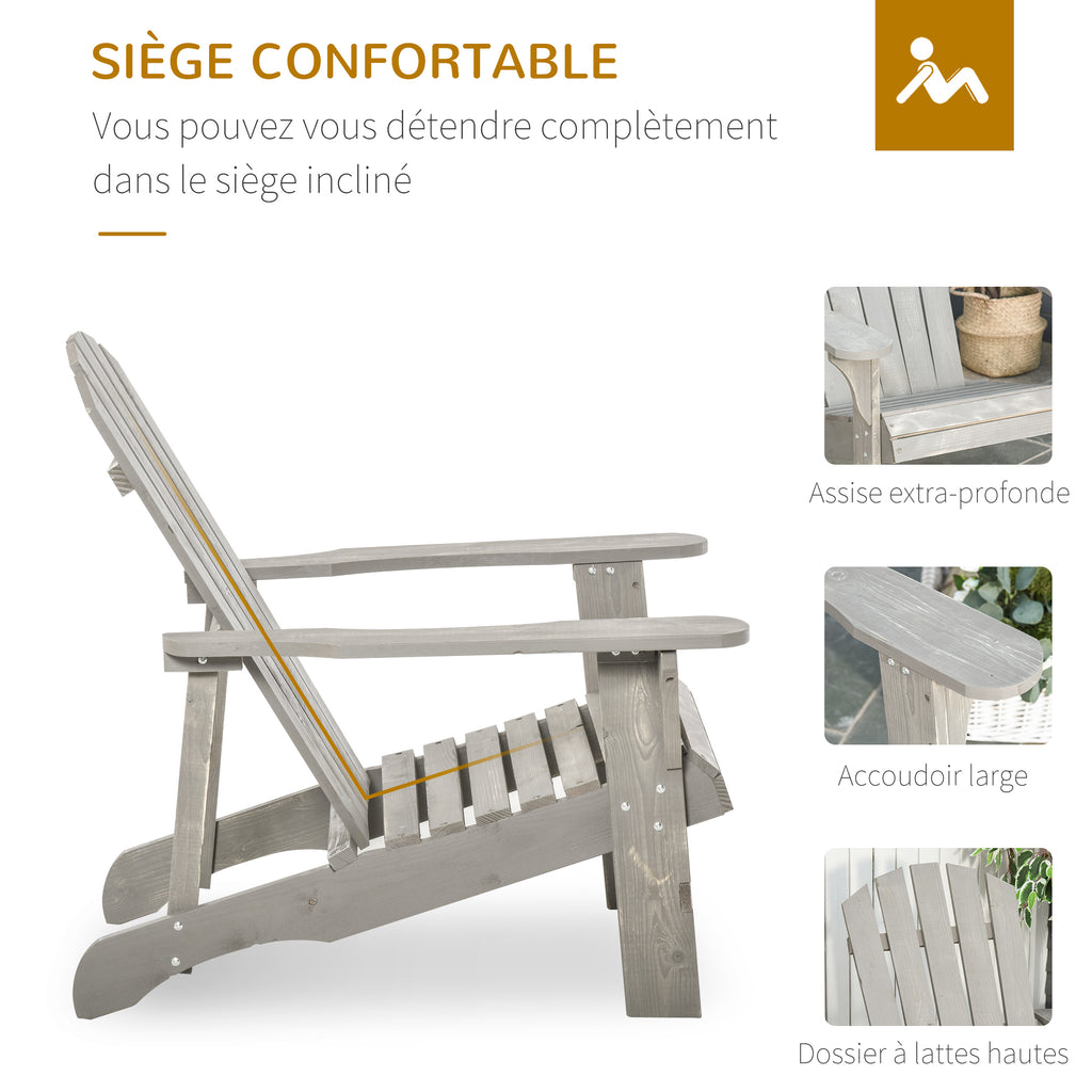 Fauteuil adirondack Fauteuil de Jardin Chaise de Jardin de Plein Air dim. 78L x 89P x 88H cm Bois Massif Sapin-5