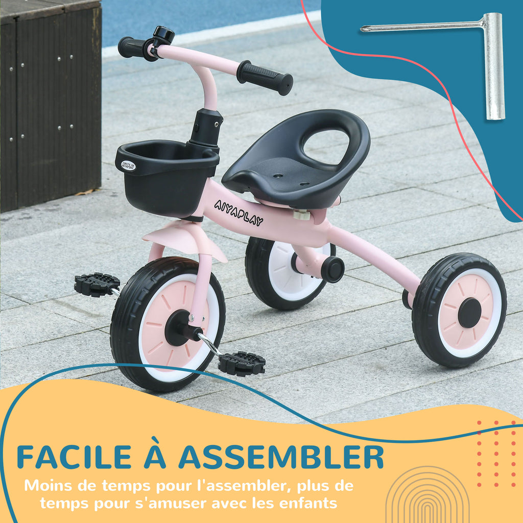 Tricycle enfants avec sonnette et panier selle réglable avec dossier - pour enfant de 2 à 5 ans rose-6