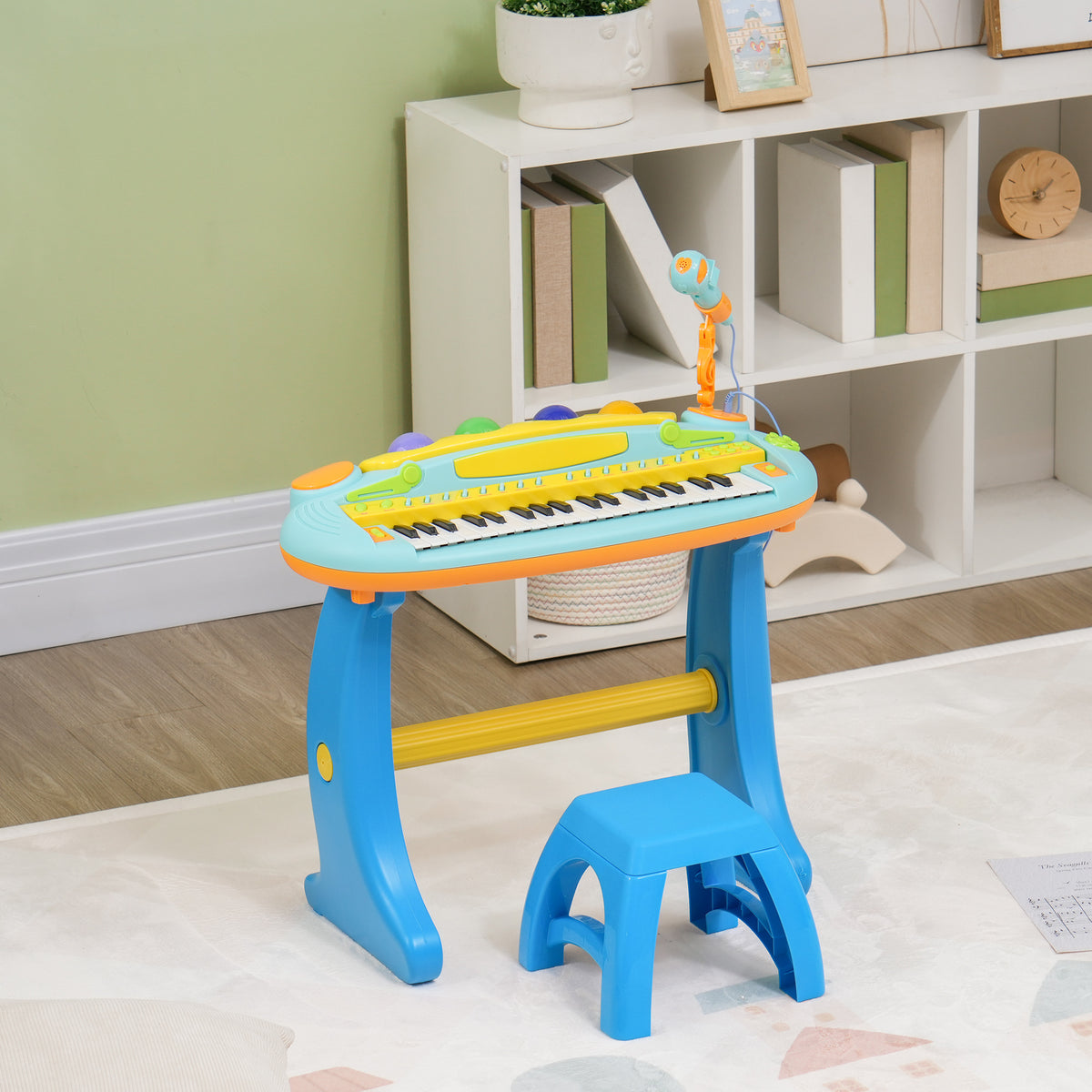 Piano enfant électronique 37 touches, avec micro, tabouret, lumière LED, fonction d'enregistrement et de relecture-1