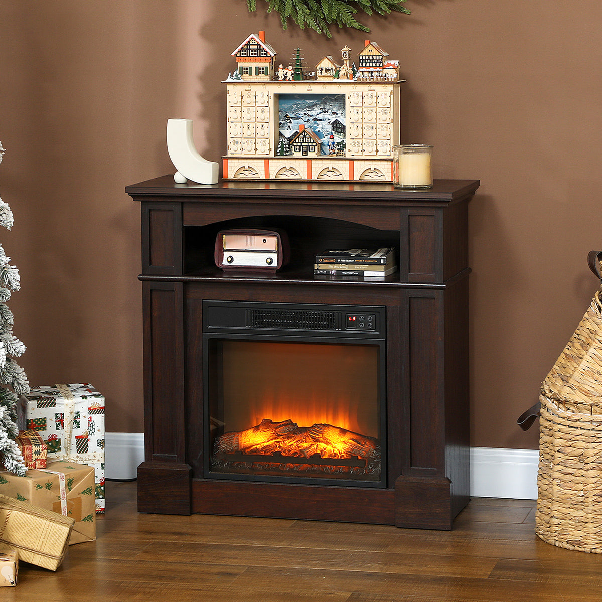 Cheminée électrique effet flammes LED luminosité réglable avec télécommande - 1800 W - 80,5 x 32,3 x 80,5 cm-9