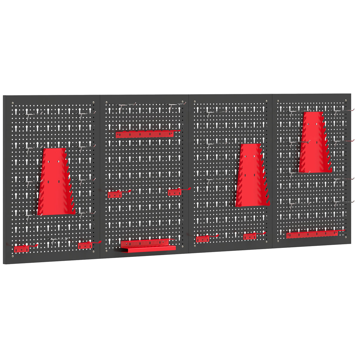 panneau perforé mural 600 x 400 mm, organiseur garage en acier avec 4 panneaux perforés, noir et rouge-0