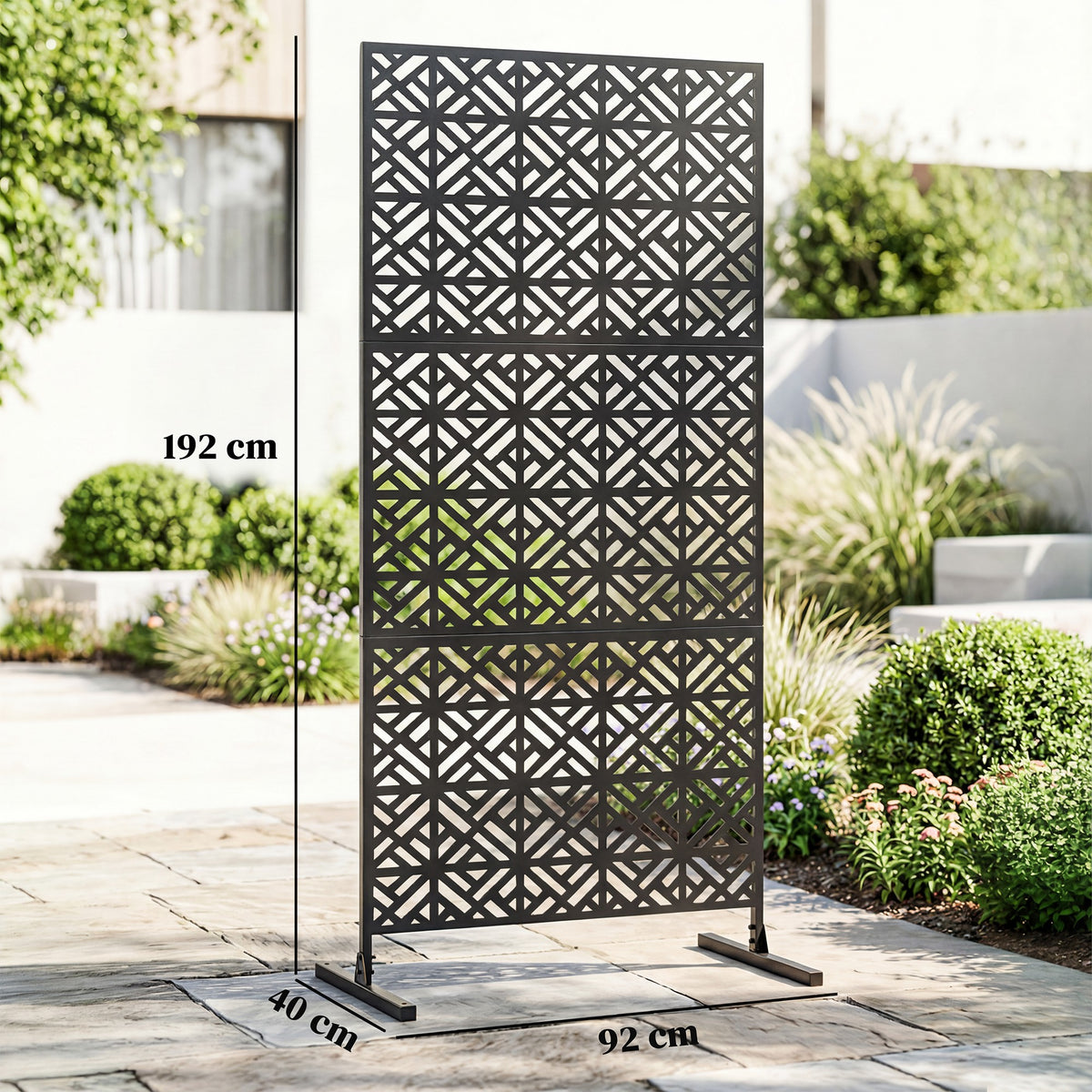 Panneau Brise Vue décoratif Extérieur Claustra Décoratif Jardin 3 Panneaux à motif géométrique métal 92x40x192cm Noir-2