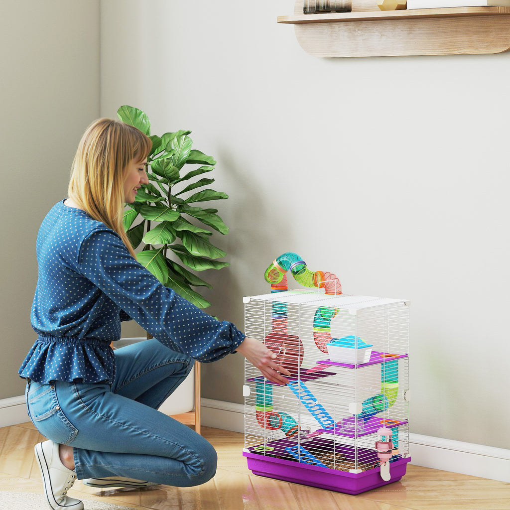 Cage pour hamster rongeur 4 étages avec tunnels mangeoire roue maison échelles 46 x 30 x 58 cm violet-8