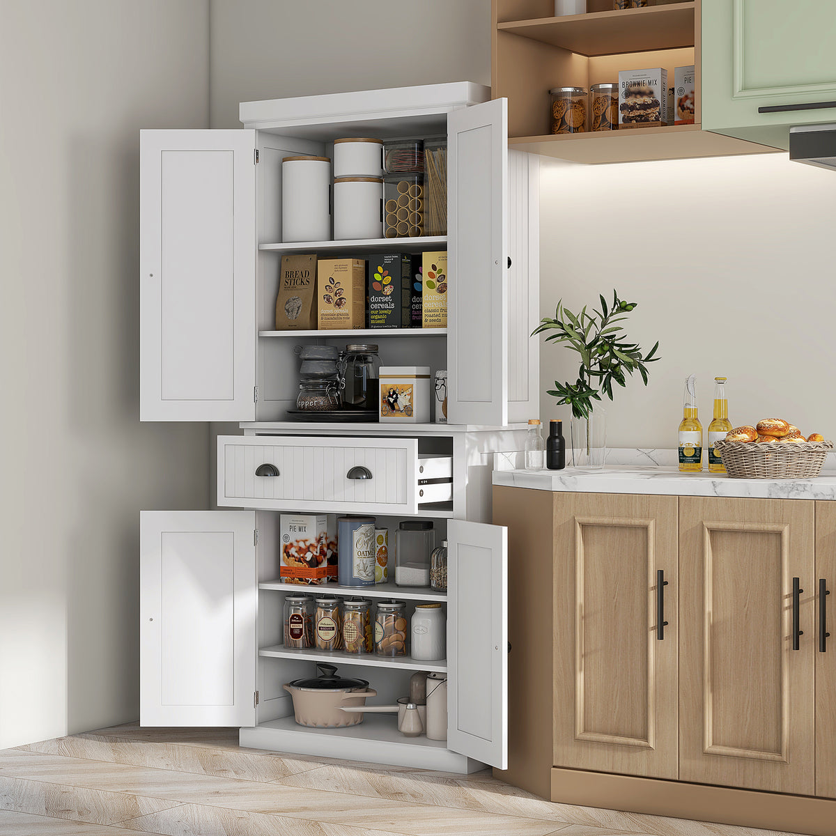 Armoire de cuisine buffet cuisine multi-rangements étagères réglables 4 portes grand tiroir 76,2 x 40,2 x 183 cm blanc-1