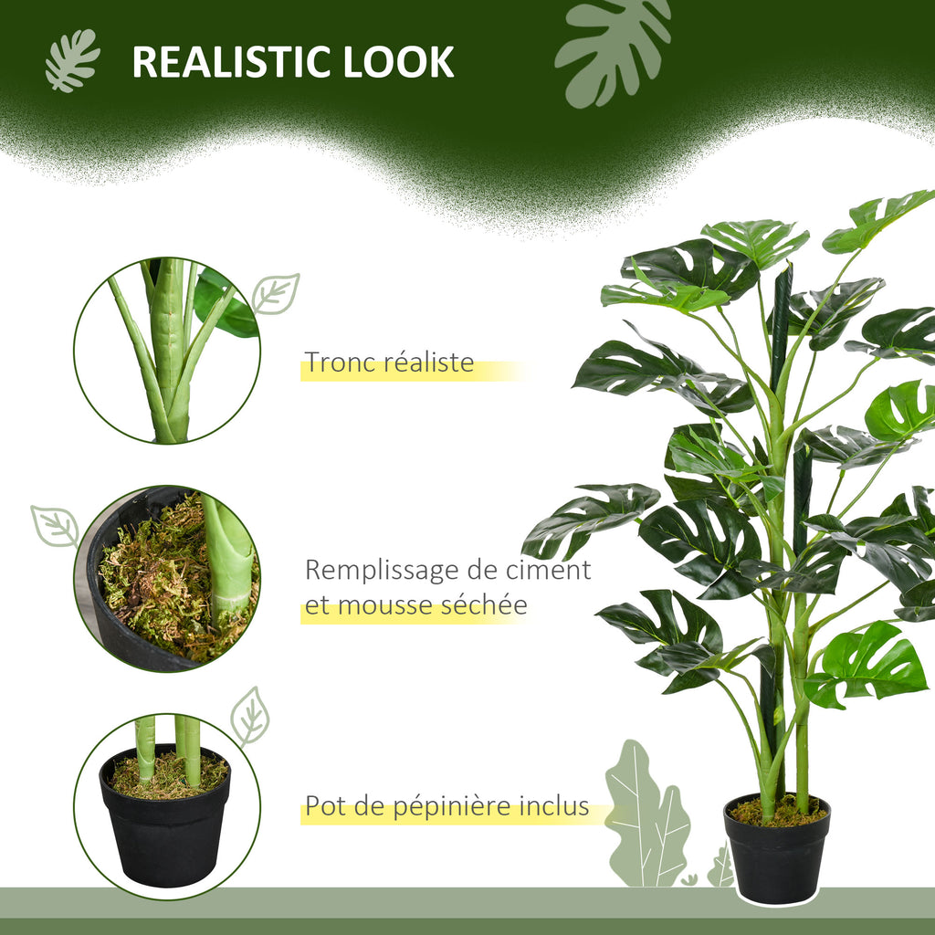 Plante artificielle modèle Monstera avec 21 feuilles en pot ciment, intérieur ou extérieur, dim. Ø16 x 100H cm-5