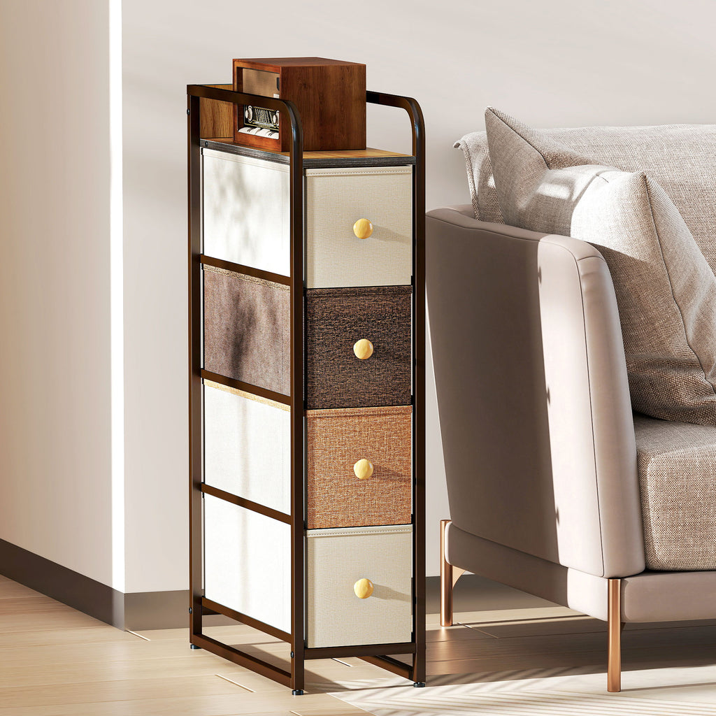Commode avec 4 tiroirs en tissu pliables, commode chambre plateau et cadre en acier, 20 x 47 x 84,5 cm, multicolore-7
