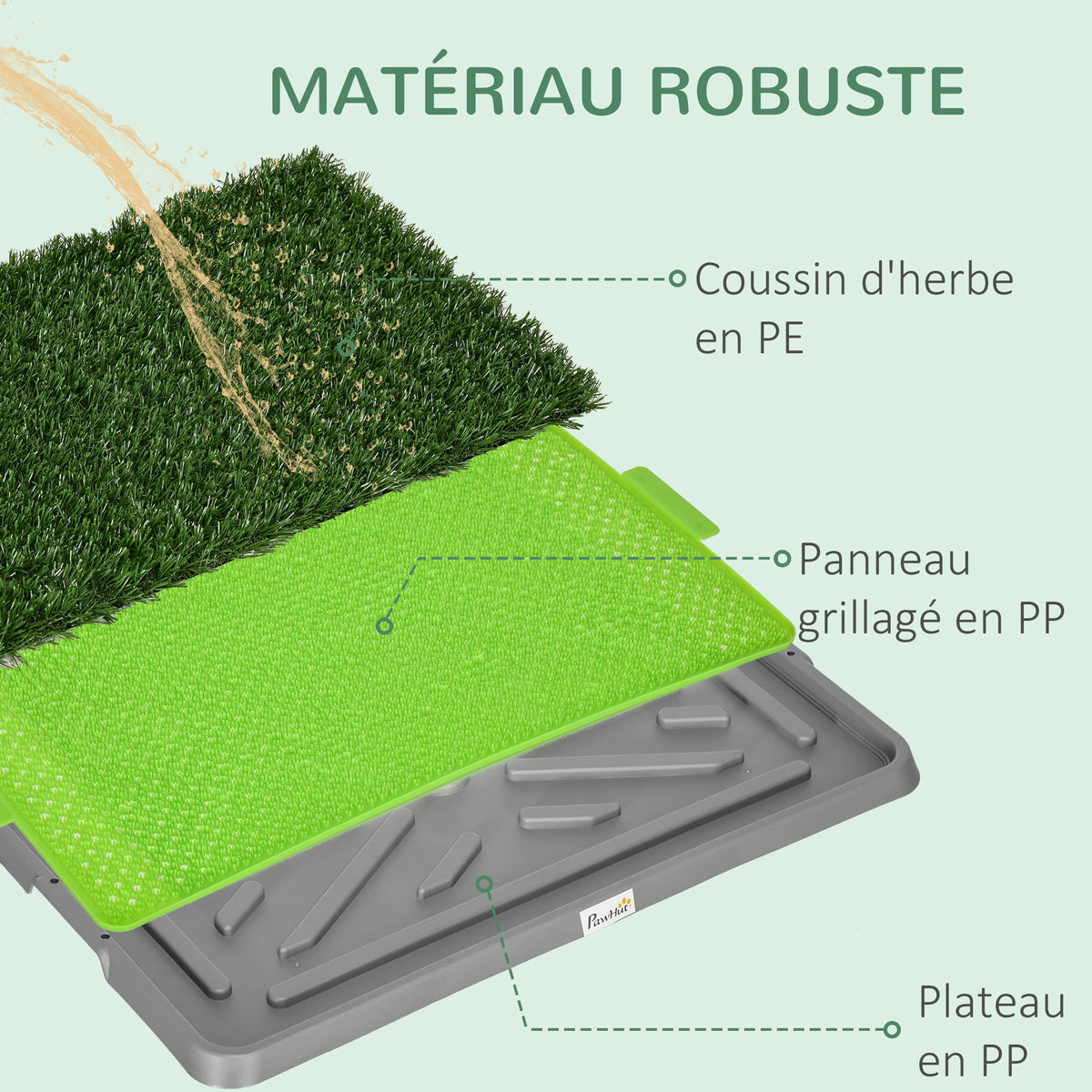 Toilette pour chien litière avec tapis en gazon artificiel bac pour l'apprentissage de la propreté,  67 x 41 cm-4