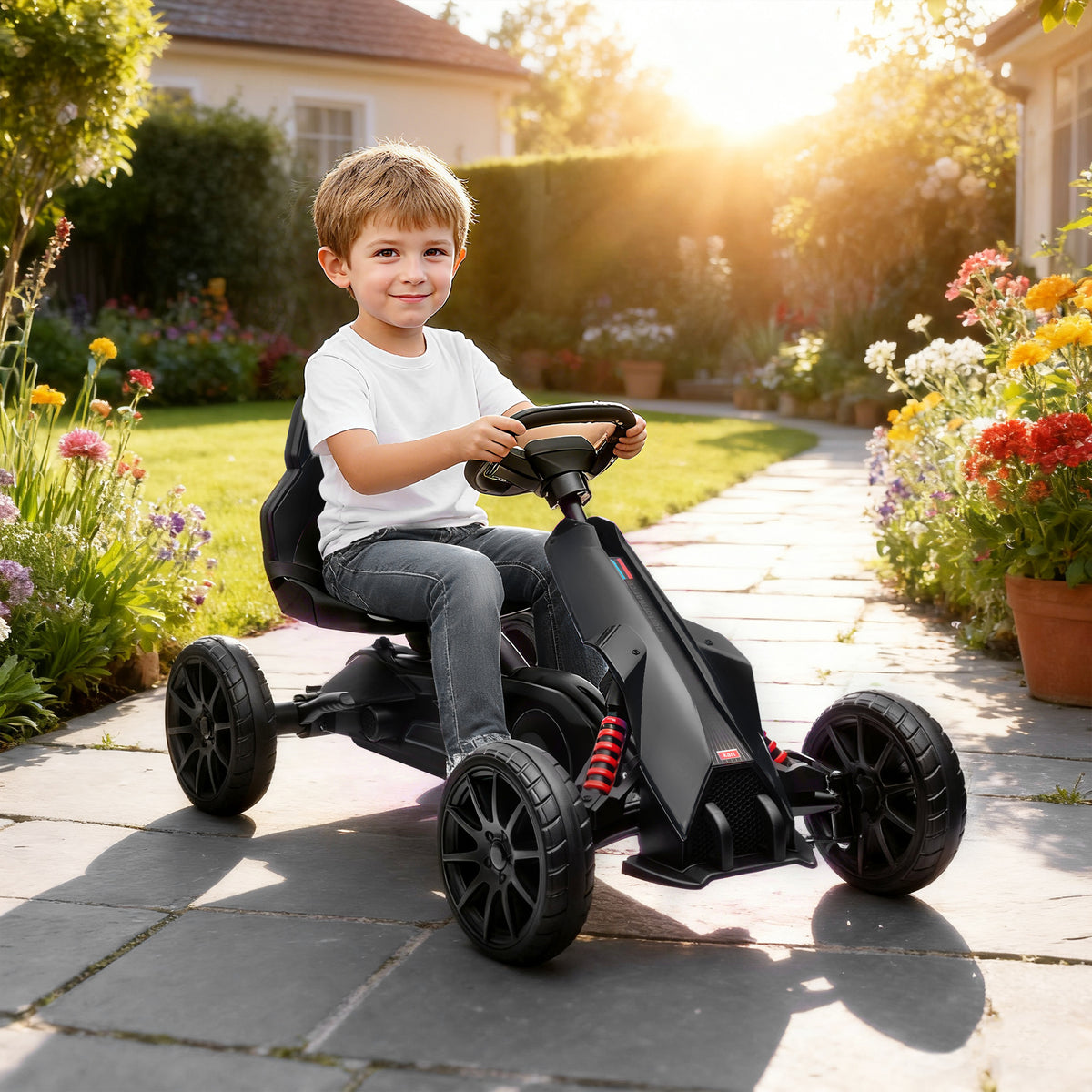 Kart à pédales pour enfants avec siège ajustable 4 positions et roues en EVA 100 x 58 x 58,5 cm noir-1