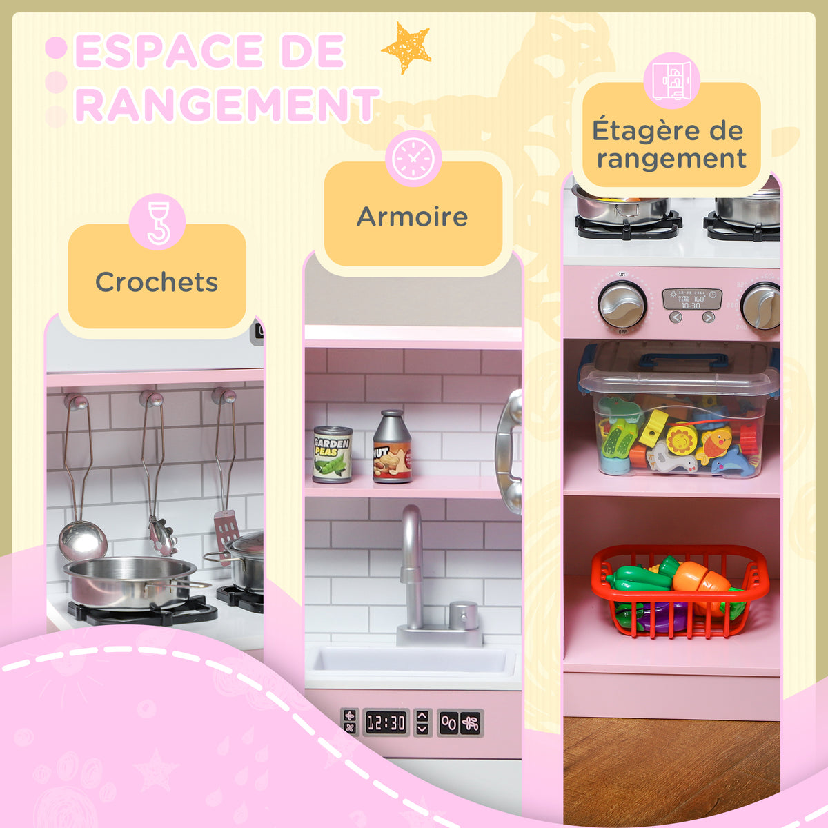 Cuisine enfant jouet d'imitation pour enfant - dinette enfant de 3-8 ans, rose-7