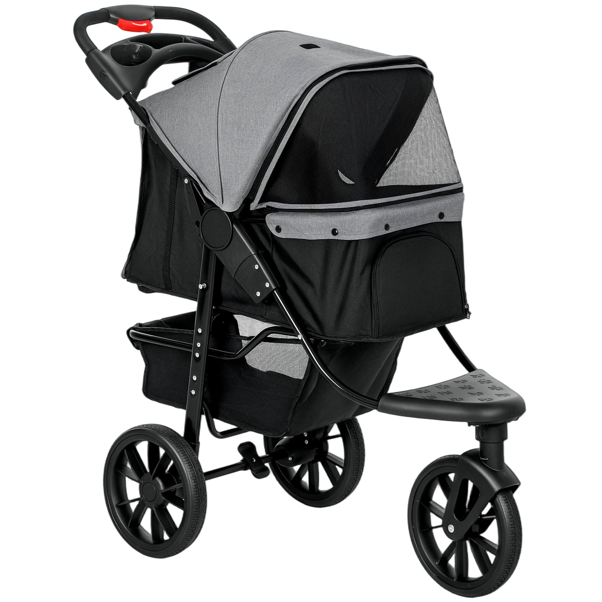 Chariot pour Chiens Poussette pour Animaux avec 3 Roues pliable Chien Chat Oxford Gris+Noir 109,5 x 57,5 x 106,5 cm-0