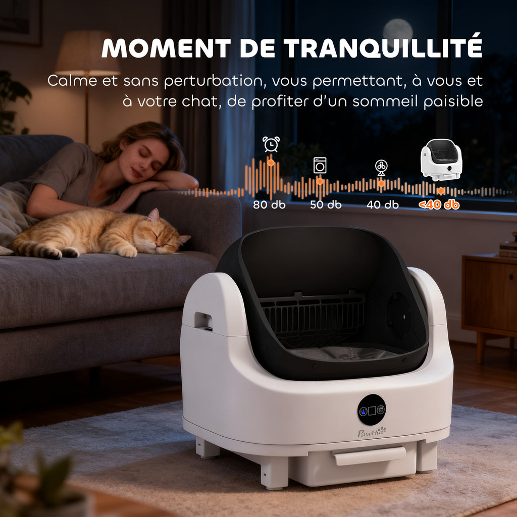 Litière chat autonettoyante bac à litière pour chat automatique ouvert isolation des odeurs/protection de sécurité blanc-7