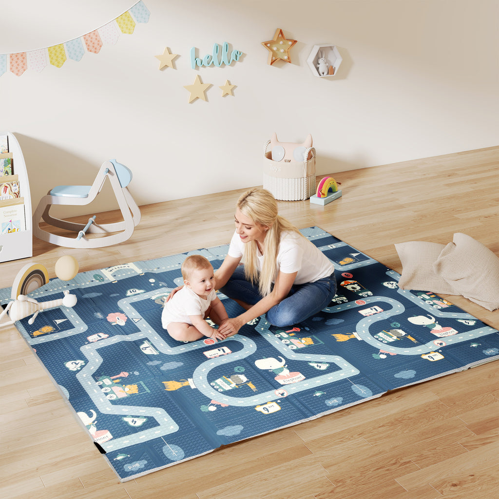Tapis de jeu pour bébé pliable et réversible, tapis de sol en mousse épais, 202 x 180,5 x 1 cm, multicolore-1