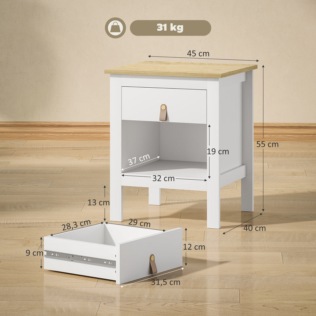 Lot de 2 tables de chevet avec tiroir et compartiment ouvert, 45 x 40 x 55 cm, blanc-2