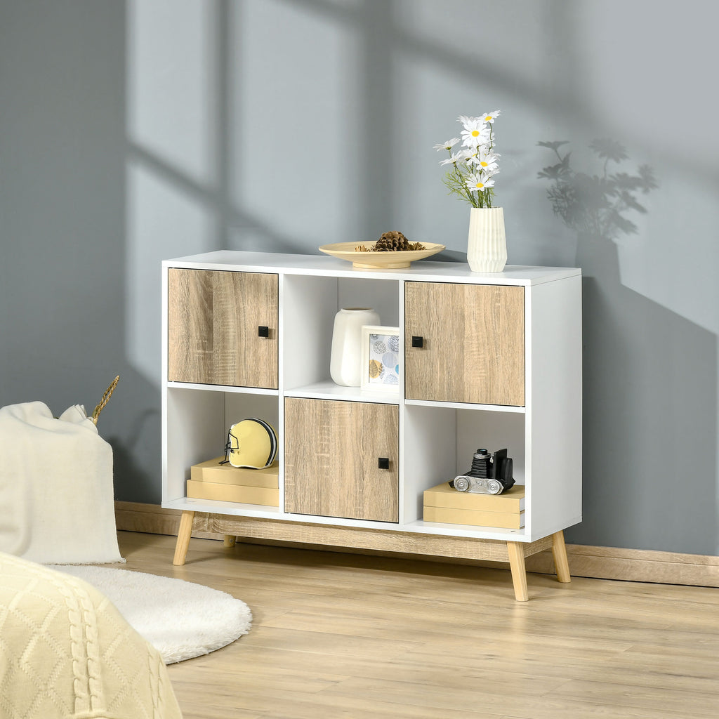 Buffet Salon, Meuble de Rangement 9 Cubes avec 3 Portes et 3 Compartiments Ouverts, Pieds en Bois de Pin, Style Moderne, Buffet Salle à Manger, Cuisine, 96x30x75cm, Blanc et Naturel-8