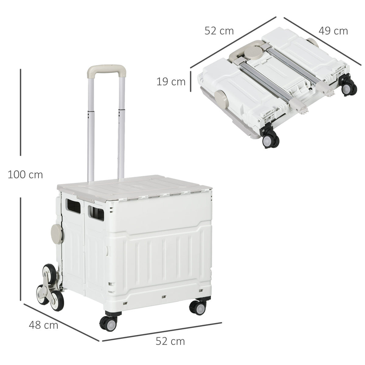 Chariot de courses pliable caddie de courses avec poignée télescopique réglable et couvercle charge max. 80 kg, blanc-2