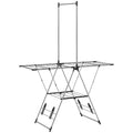 Séchoir à linge étendoir pliable, ailes réglables 5 niveaux, 4 supports à chaussures, acier inoxydable, argenté-0