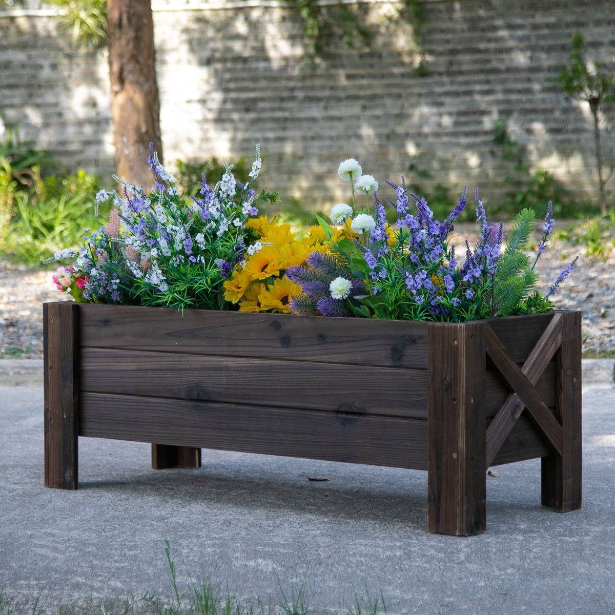 Jardinière sur Pieds bac à Fleurs dim. 100L x 36l x 36H cm Inserts d'irrigation Inclus Bois Massif Sapin traité-1