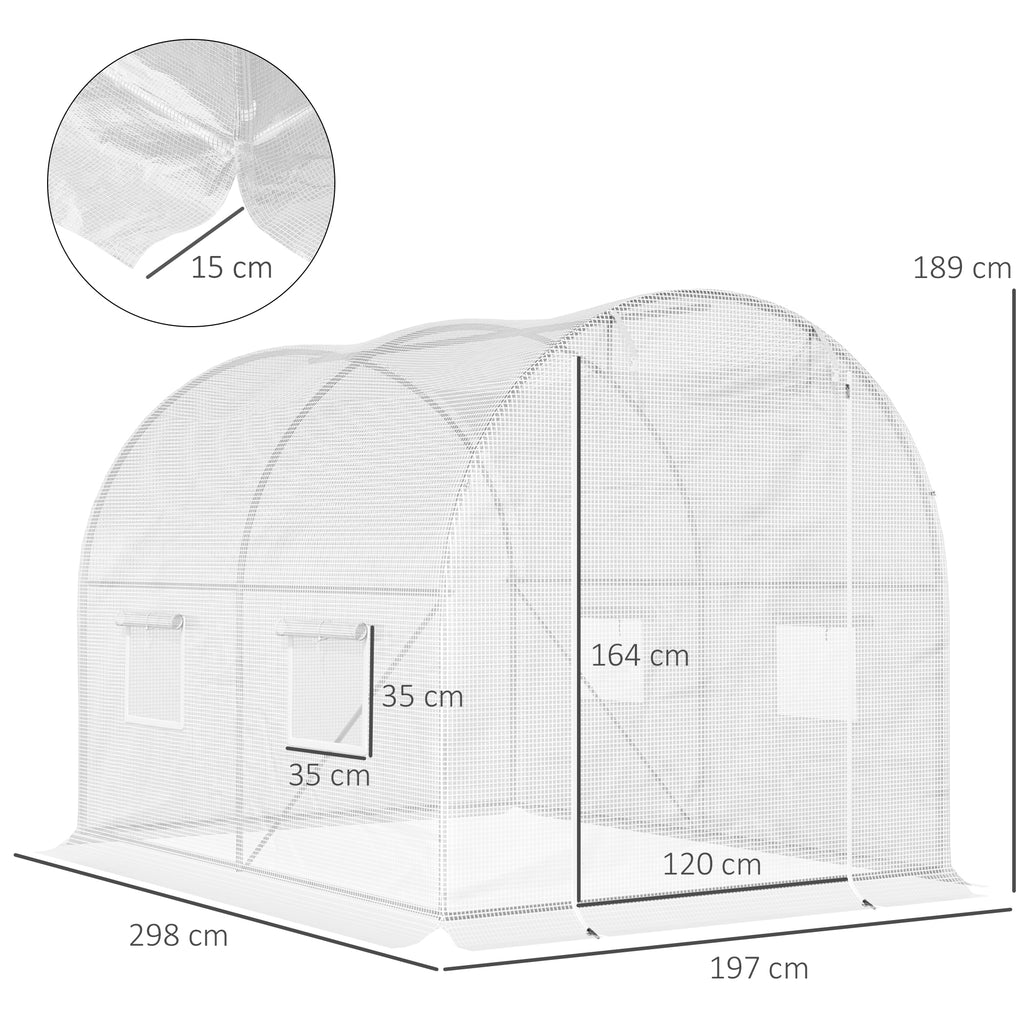 Serre de Jardin Tunnel 6 m² 3L x 2l x 1,9H m Acier galvanisé renforcé diamètre 2,4 cm + PE Haute densité fenêtres Porte Blanc-2