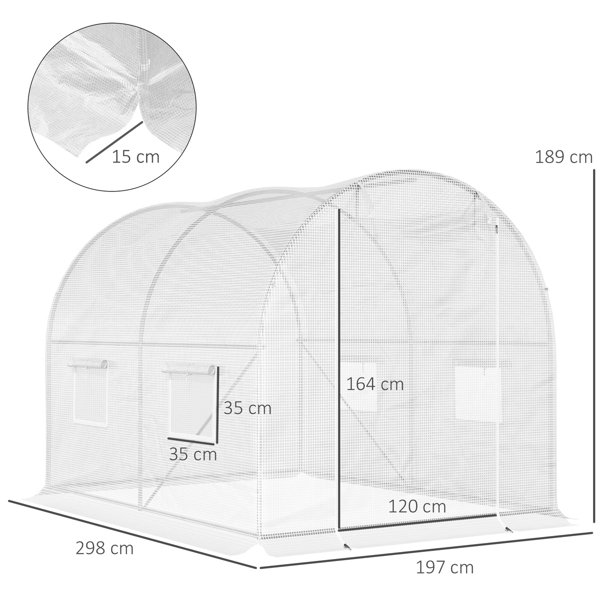 Serre de Jardin Tunnel 6 m² 3L x 2l x 1,9H m Acier galvanisé renforcé diamètre 2,4 cm + PE Haute densité fenêtres Porte Blanc-2