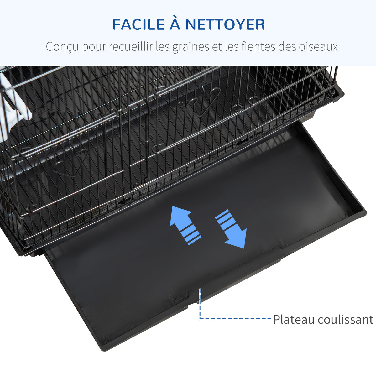Cage à oiseaux volière avec mangeoires perchoirs plateau excrément amovible cage pour canaris perruches perroquets 46,5 x 35,5 x 92 cm noir-4